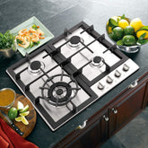 640STX-E 24 in. Gas Cooktop with 4 Sealed Burners, Drop-In Counter-Top Cooker Cooktop with Cast Iron Grate and Melt-Proof Metal Knobs in Stainless Steel